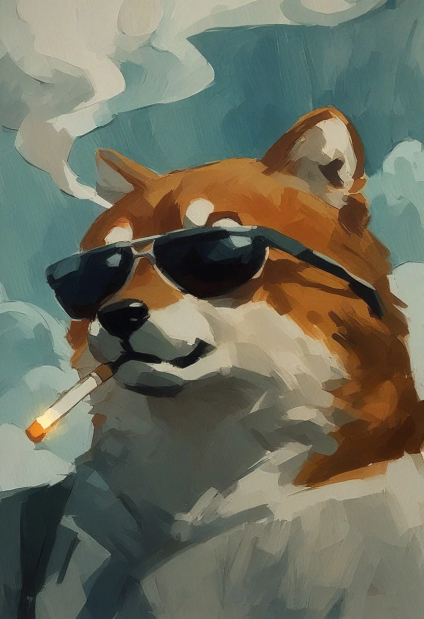 score_9, score_8_up, score_7_up, score_6_up, watercolor painting, shiba inu dog, (shiba),sunglasses, smoking cigarette