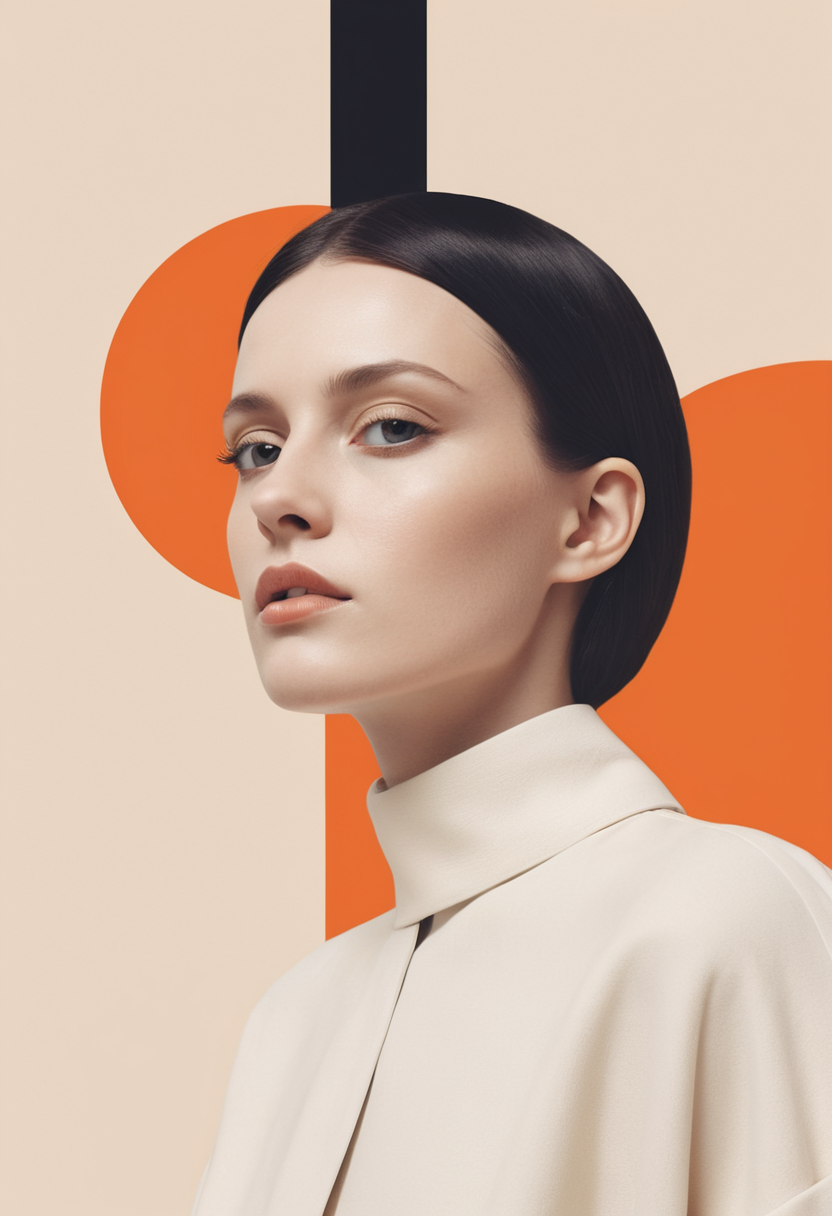 illustration in bauhaus style of amazing fashion woman, modernist, clean lines, simple geometric shapes, minimalistic design, natural lighting, neutral colors, simplicity, functionality, order