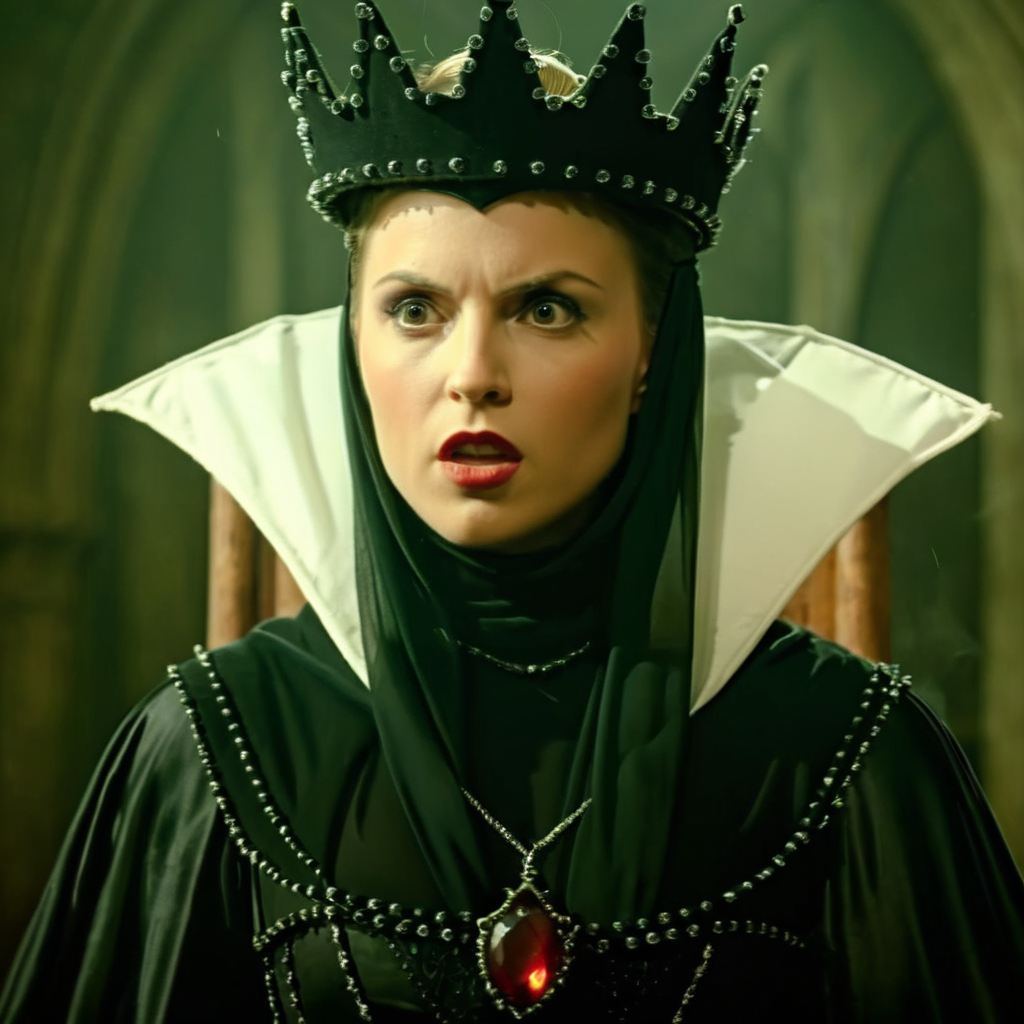 cinematic film still of  <lora:Evil Queen v3:1>
Evil Queen a closeup of a woman staring to the camera with her mouth open while wearing a black crown on top of her head with a shock facial expression on her face in a hazy smoky room in 1500s 15th century, shallow depth of field, vignette, highly detailed, high budget, bokeh, cinemascope, moody, epic, gorgeous, film grain, grainy