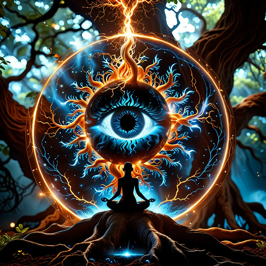 cinematic film still a black hole with a black hole in the center, cd cover artwork, blue and orange lighting, apophysis, dribbble, eye fire, piercings resembling plasma jets, in salvia divinorum, credit nasa, by Otakar SedloÅ, evil eye, an ai generated image, maw art, computer art, eruption, art », <lora:Oblivion_lcm_structure_Craft_a_high-resolution:0.8>tree of life, cros section of earth, visible roots, luis royo style, beautiful goddess meditating under the tree sharing roots, sacred geometry, black ink details, vibrant colors, perfectly drawn, drawn with detail, lighting from above, <lora:glowneon_xl_v1:0.8>, glowneon, glowing, sparks, lightning . shallow depth of field, vignette, highly detailed, high budget, bokeh, cinemascope, moody, epic, gorgeous, film grain, grainy