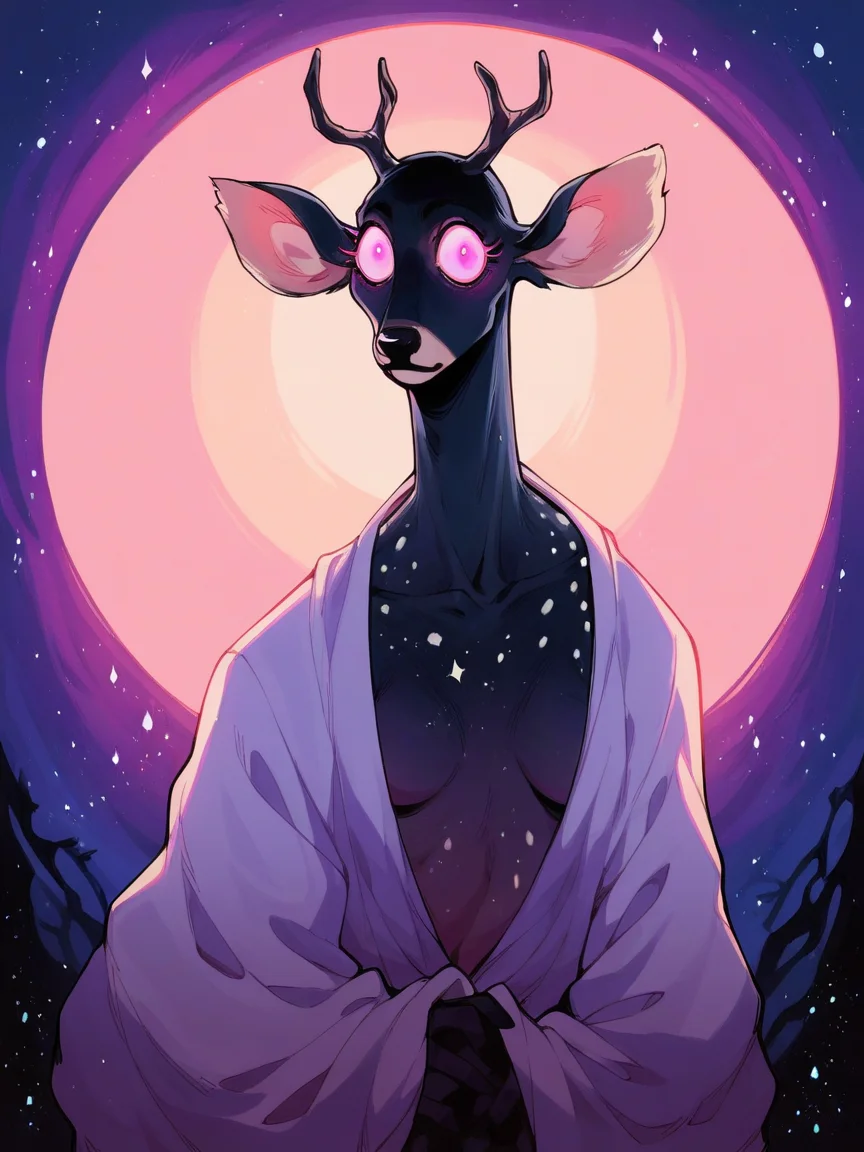 score_9, score_8_up, score_7_up, score_6_up, score_5_up, <lora:fl33b1t3sXLP:0.8> fl33b1t3s, solo, deer, cosmic horror