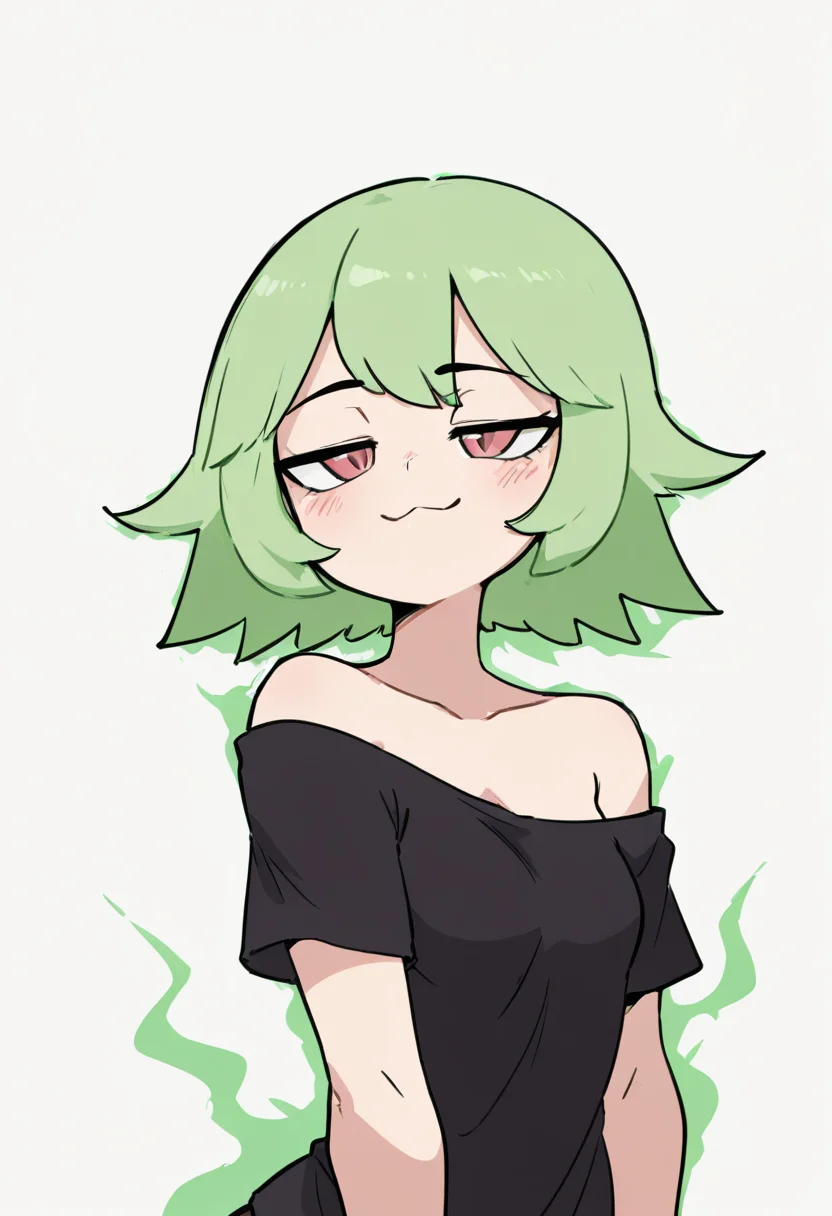 <<Image was inpainted from this https://civitai.com/images/71856926 >>
masterpiece, best quality, 1girl, looking at viewer, blush, short hair, simple background, shirt, white background, bare shoulders, upper body, short sleeves, green hair, off shoulder, black shirt, :3, blush stickers, half-closed eyes, cropped torso, solo, smile, looking at viewer, aura, blue sky, ,, <lora:Wdcat_IXL:0.8>, , smile, looking at viewer, cowboy shot, ,<lora:Diives_NAI:1.0>, green aura,