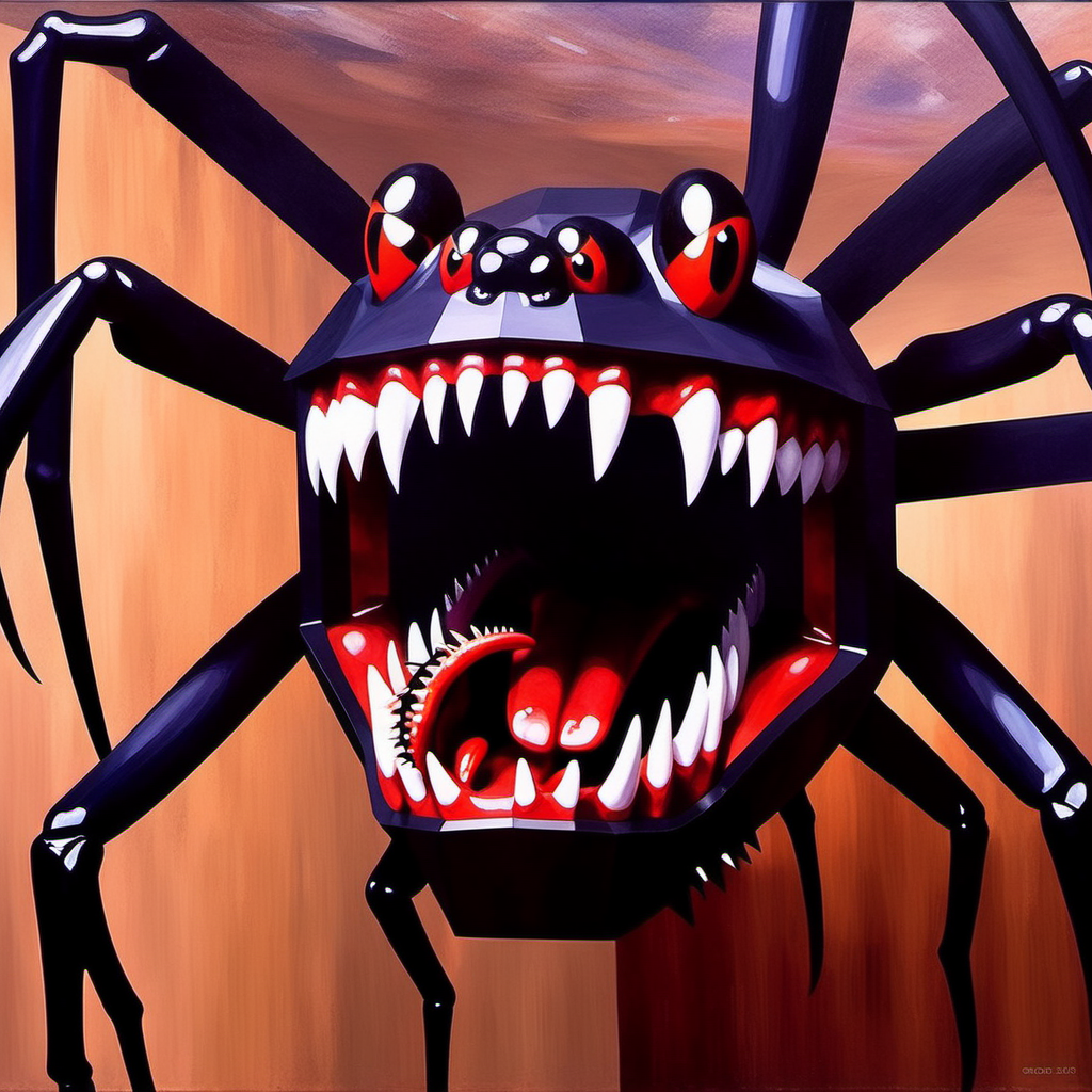painting of Spider with sharp teeth, George Condo Style, horror(theme), <lora:MBTDF xl-000001:0.9>