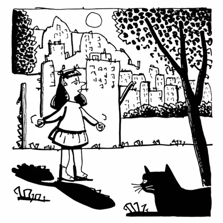 drawix19 girl and cat, black ink <lora:drawix19:1>