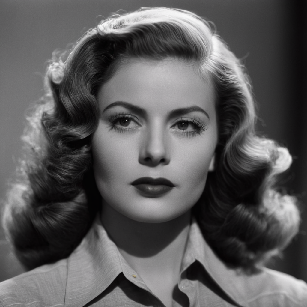 cinematic film still of  <lora:1940's style:1>
In the 1940's a woman with a very long hair and a collared shirt,1girl,solo,monochrome,upper body,greyscale,artist name,signature,dated,lips,looking to the side,eyelashes,curly hair,realistic  ,realistic,realism,perfection,perfect,filmic,retro,vintage,classic,different haircut,different look,different style,1940's style , 1940 style, shallow depth of field, vignette, highly detailed, high budget, bokeh, cinemascope, moody, epic, gorgeous, film grain, grainy