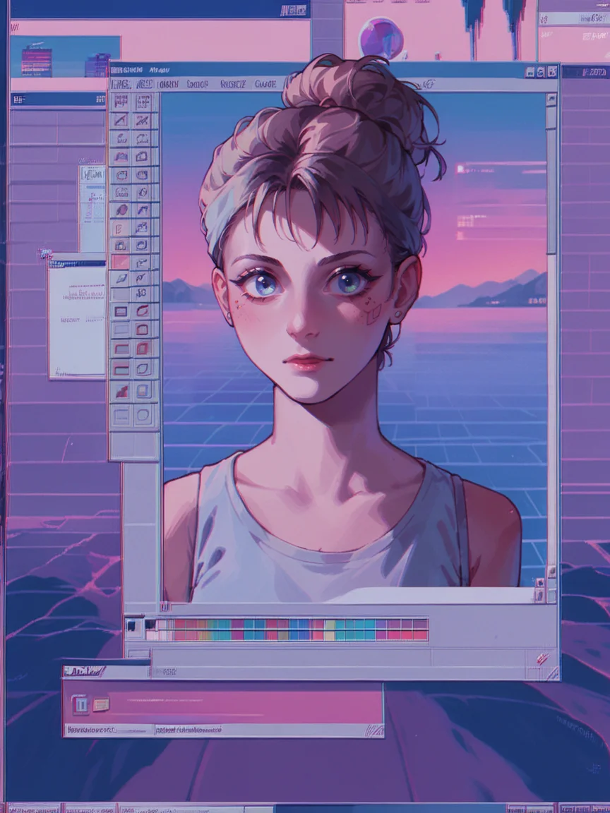 score_9, score_8_up, score_7_up, score_6_up,   <lora:win98XLP:1> win98, fake screenshot, 1990s \(style\), retrowave, 1girl,