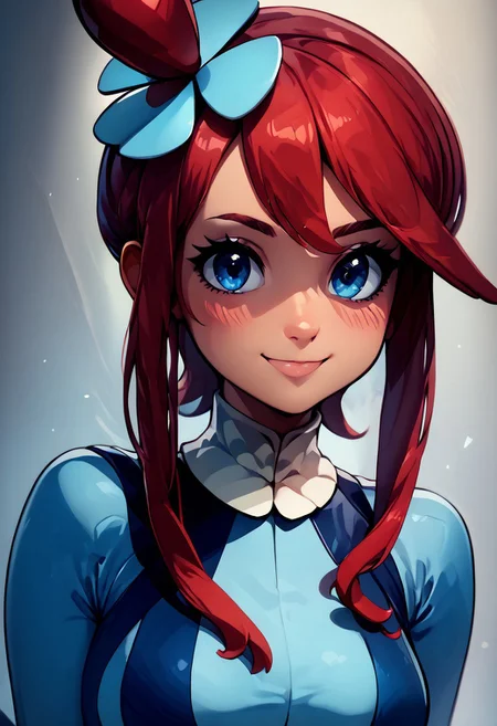 score_9, score_8_up, score_8, medium breasts, (curvy), cute, eyelashes,
,,,
zzSkyla, blue eyes, red hair, sidelocks, long hair, short hair with long locks, hair ornament, gloves, one side up, blue gloves,
blue jacket,
(upper body),
BREAK,
closed mouth, smile, looking at viewer, blush,
,,,
zzLFashion, sweetL,
zPDXL, Expressiveh,