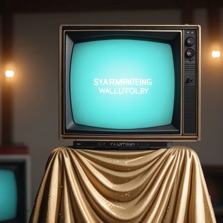 ((dzktxez)), ((television screen, tv show)), close up, extremely detailed, Create a captivating scene of glamorous supermodels in gold dresses perched on 1980s retro televisions. Emphasize the (radiant:1.3) presence of the models, the (shimmering:1.2) gold dresses, and the (nostalgic:1.1) ambiance of the retro TVs. Inspired by the works of (Helmut Newton:1.4) and (Andy Warhol:1.3), ultra HD, realistic 8K raw photography, prismatic sci fi inspired DSLR photography, HDR, UHD, 64K, vivid details, vibrant colors, natural lighting, volumetric lighting, bokeh, extremely detailed, cyberpunk theme, retro futurism, 128k, world morph, zPDXL