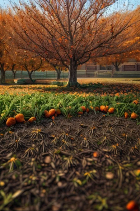 masterpiece, best quality, ultra-detailed, realistic, 8k, (((harvest season:1.37) (fruitful season:1.37) apple trees, orange trees, mango trees, under the trees there are lots of strawberry trees:1.37)), grass, morning, sunrise, glitter on top, some birds fly in the sky over long distances as background, simple life in a village, surreal, incredible lifelike, naturalism, immaculate detailed realism photography, rich colors, best colors perfect composition, perfect colors, colorful, clear photo, intrigue the life in a village panorama, delicate photo, immaculate micro-details nature elements, (out-of-this-world scenery:1.23), beautiful landscape, beautiful flowers, crystal fantastic, more nature elements, rich nature elements, perfect dynamic angles for viewing the scenery, very aesthetic, artistic style, surreal, insanely lifelike, top best photography, greatest detailed, intricate nature details background, depth of field, (no human:1.37), detailerlora,