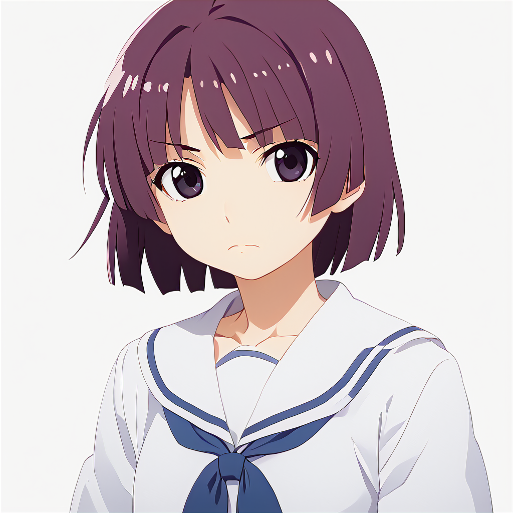 <lora:watanabeakio-000009:2>
score_9, score_8_up, score_7_up,score_6_up,
watanabe akio, poyoyon rock, watanabeakio, 
solo, 1girl, looking at viewer, 2D, anime, anime coloring, upper body, (simple background, solid white background:1.3), <lora:ruri_XL:0.5>,gokou ruri, school uniform, white shirt, closed mouth