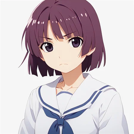 <lora:watanabeakio-000009:2>
score_9, score_8_up, score_7_up,score_6_up,
watanabe akio, poyoyon rock, watanabeakio, 
solo, 1girl, looking at viewer, 2D, anime, anime coloring, upper body, (simple background, solid white background:1.3), <lora:ruri_XL:0.5>,gokou ruri, school uniform, white shirt, closed mouth