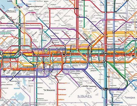 <lora:5ubw4ym4p_SDXL_SGX:1.0>illustration of a 5ubw4ym4p style map of the London subway system, with detailed representation of the subway lines and stations, across London town and suburbs, thick straight lines color-coded, with different colors representing different types of lines and stations, such as red, blue, green, yellow, orange, and purple. simple white background, highly detailed, sharp focus