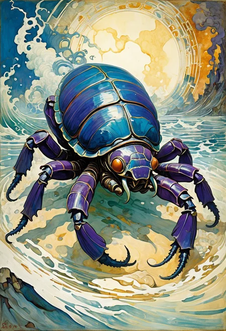 (((crawling four-legged organic biological alien gigantic scarab, tendrils, tendrils, tendrils, tendrils, tentacles, four legs, crawling:1.2))) (((organic, biological))) (((bright purple bright blue and organic grey hue:1.2))., , <lora:add-detail-xl:3>, famous artwork (by john berkey:1.2), (fractal art:1.2), fantasy style,, (by Henry asencio:1.1), (by Josephine Wall:1.1),  (by Edgar Degas:1.2), (by Pierre-Auguste Renoir:0.9), (by Claude Monet), (by Vincent Van Gough:), (by J M W Turner), (by Hokusai) and  (by James Gurney) , (oil painting), (Art Nouveau), (by Gustav Klimt:), (by Egon Schiele), (by Oskar Kokoschka), (by Alphonse Mucha), (in ukiyo-e art style:0.6), (masterpiece:1.2), (epic composition:1.4), (talent:1.2)