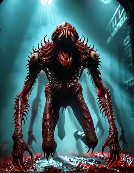 monsterlora, horror (theme), 1monster, teeth, many eyes, humanoid, arms, legs, portrait, walking, blood,cinematiclora,Cinematic Lighting, Dramatic lighting, high contrast, detailed shadows, high-resolution, emotional, harmonious, vignette, highly detailed, high budget, bokeh, cinemascope, moody, epic, gorgeous, film grain, grainy, monsterlora, horror (theme), 1monster, teeth, many eyes, humanoid, arms, legs, portrait, walking, blood, background, colorful, highly detailed, perfect composition, dramatic moving, sharp focus, majestic, cinematic, complex, glowing, appealing, incredible, light, epic, artistic, thought, great best, colossal, amazing, gorgeous, stunning