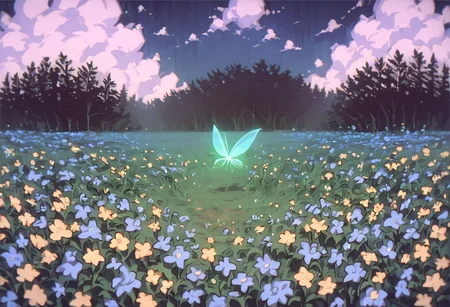 score_9, score_8_up, score_7_up, score_6_up,
nature background, flowers, flower, clouds, fields, flower field, night time, dark county side,
fairy, fairy's floating, glowing fairys