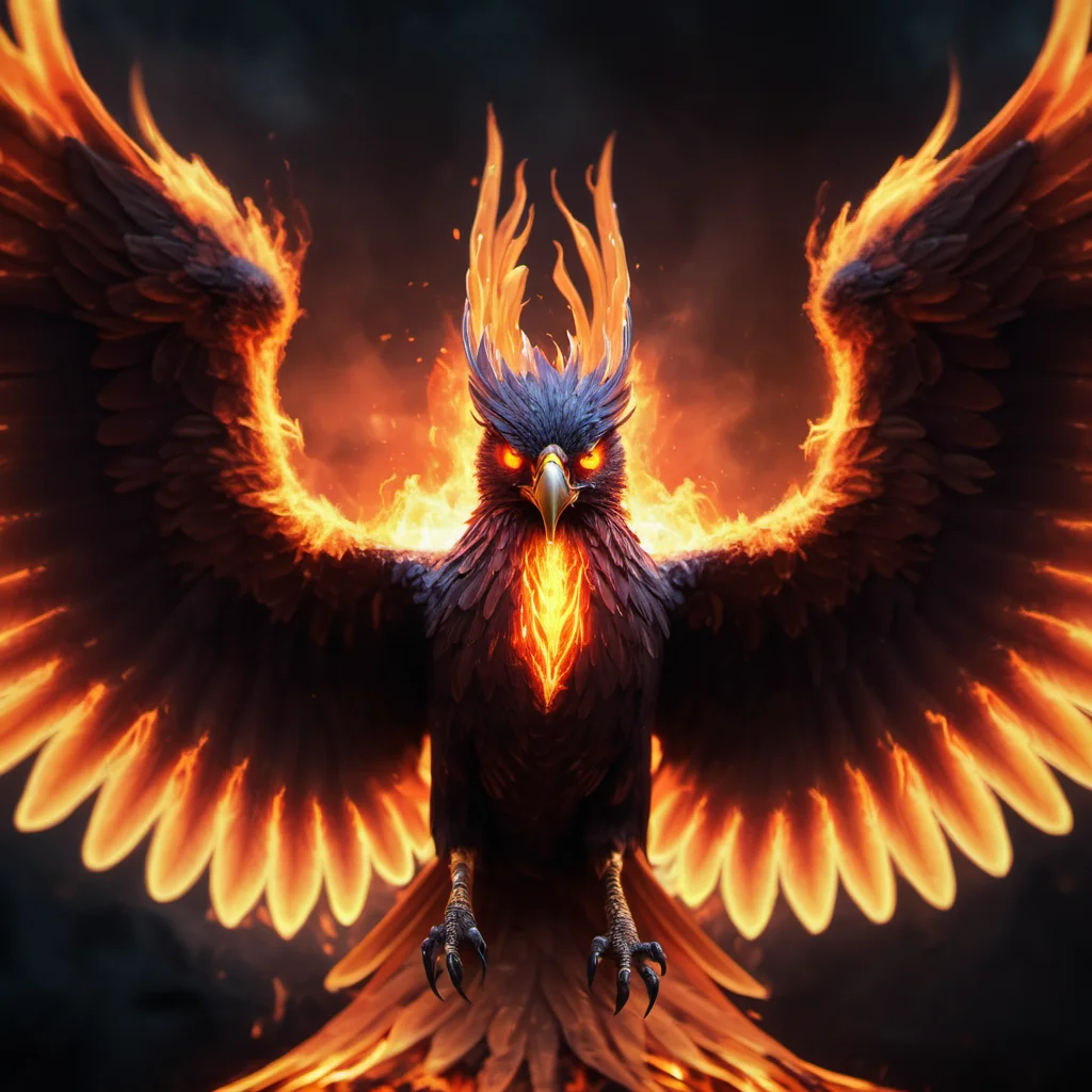 immolation phoenix,<lora:Phoenix:0.68>,terrifying glowing eyes,majestic wings,