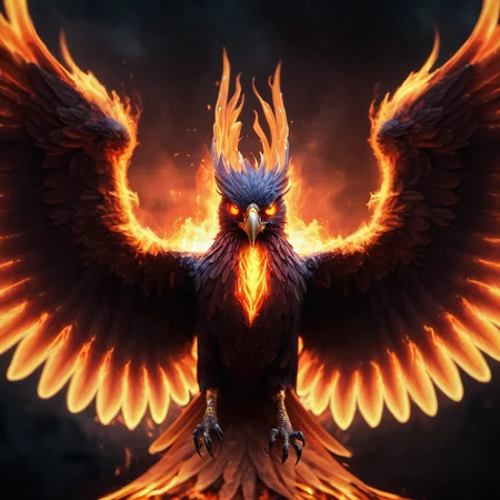 immolation phoenix,<lora:Phoenix:0.68>,terrifying glowing eyes,majestic wings,