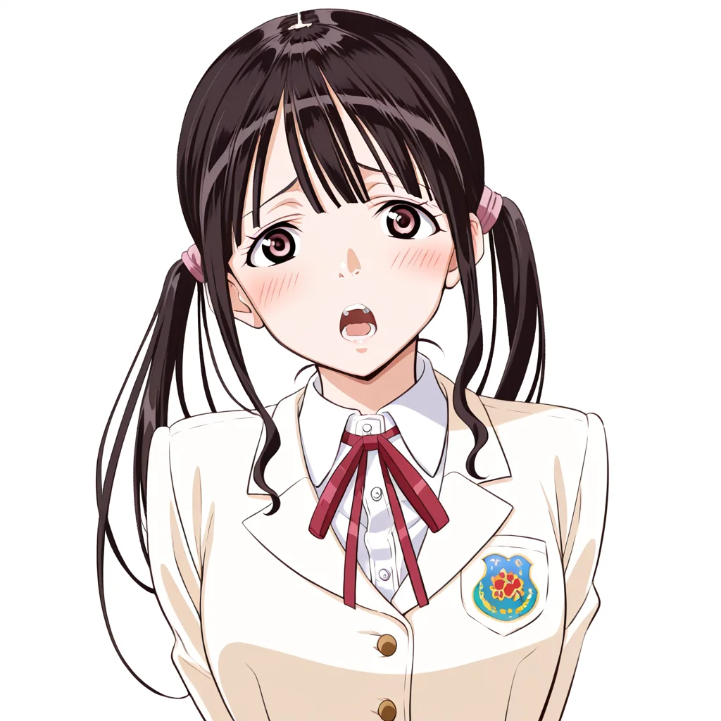 score_9, score_8_up, score_7_up, source_anime,(extremely detailed CG), (best quality), 1girl, solo, brown hair, long hair, school uniform, simple background, open mouth, jacket, blush, white background, blazer, looking at viewer, buttons, ribbon,
,kaede,twin tails,
<lora:ss-brain:0.9>