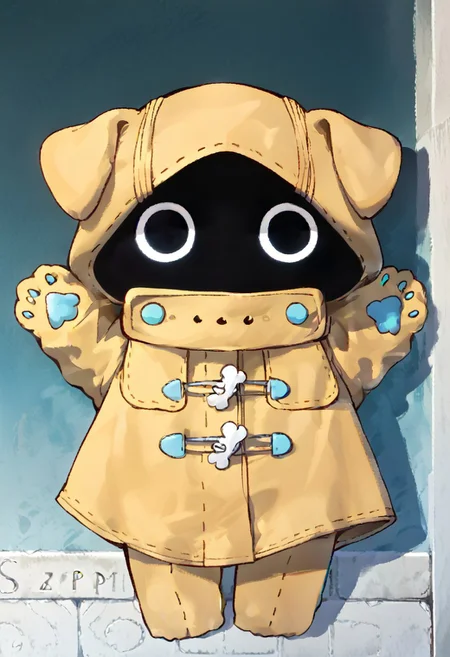 score_9, score_8_up, score_7_up, ((((sdgs4by zuppu11)))), wowmaf, 1other, cute, yellow windbreaker, black eyes, black face, solo, full body, zPDXL3