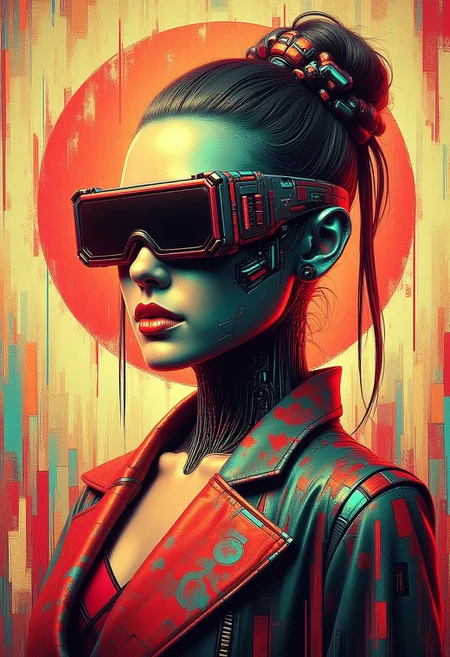 masterpiece, stylised painting of cyberpunk robo-geisha, HD32K, wallpaper, hyperdetailed, mad-cybrpnkimprss