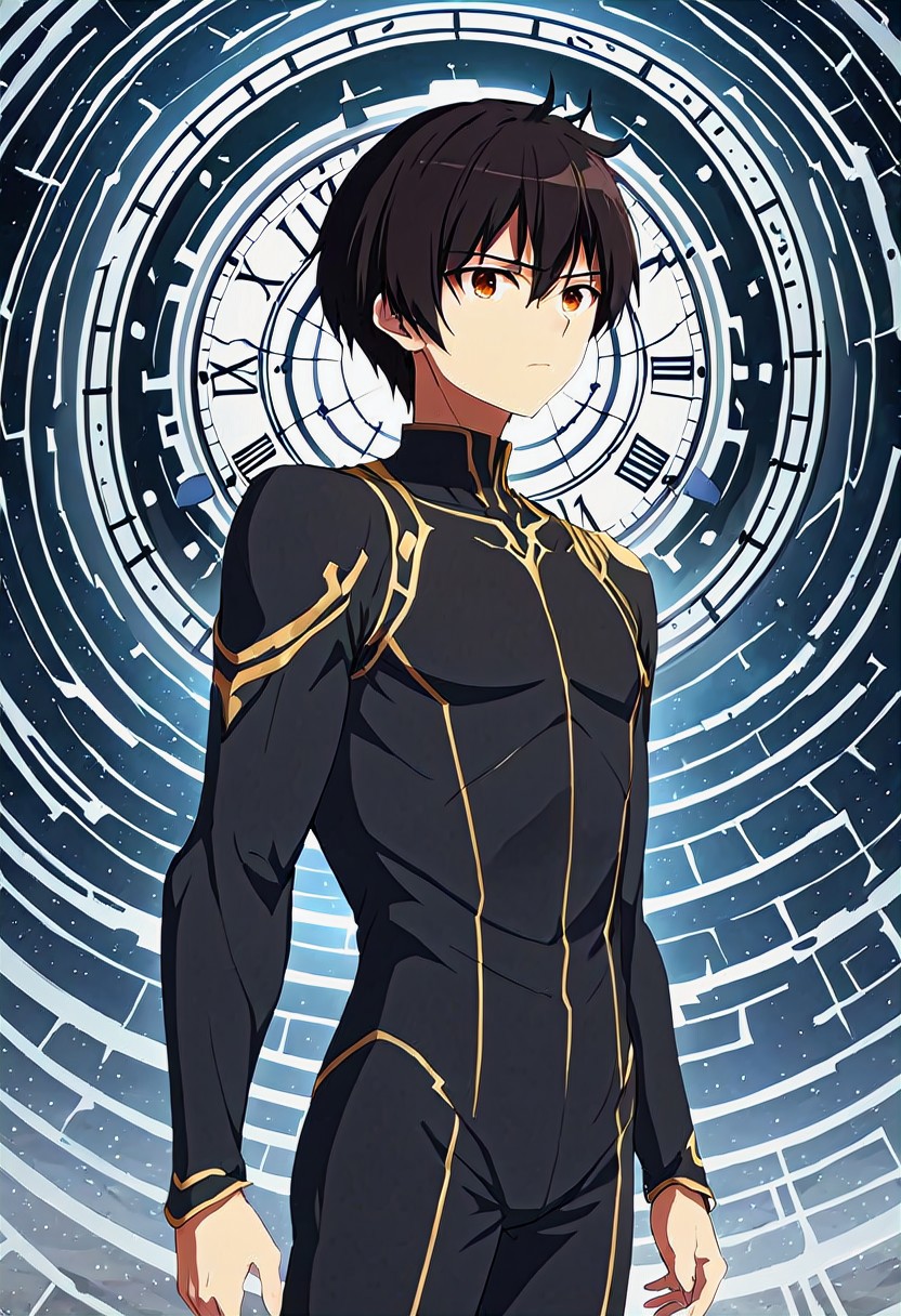 high resolution, solo, best quality, 1Boy, Seiya Kanie, Black Hair, Short Hair, Thin, Brown Eyes, Time travel, paradox, future, past,