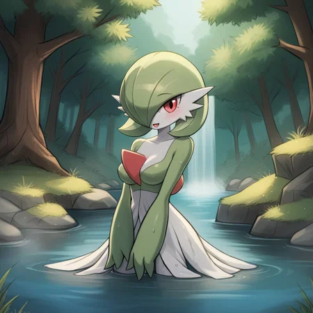 score_9, score_8_up, score_7_up, score_6_up, score_5_up, score_4_up, cartoon style,
luminekoStyle,
cartoony style,
1 girl, gardevoir, green_hair, green_skin, hair_over_one_eye,
rating_explicit,
forest, river, bathing,