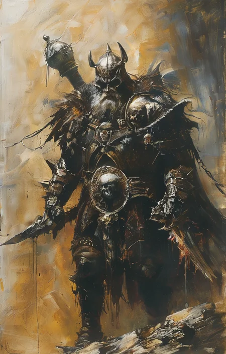 masterpiece,best quality,<lora:tbh233-sdxl:0.9>,illustration,style of Simon Bisley portrait of noble man