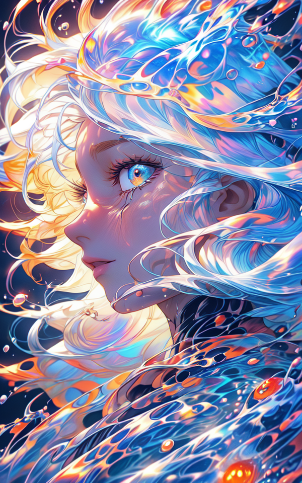 one dragon girl,(1girl:1.1),(solo:1.1),(white_hair:1.1),long hair,beautiful_face,clear sky,(glowing:1.3),(floating hair:1.1),front view,(upper body:1.3),close-up,(sun light:1.2),water drop,big eyes,beautiful eye,multicolored eyes,(light_background:1.3),(praying:0.9),colorful_bubble,official art,unity 8k wallpaper,ultra_detailed,beatiful and aesthetic,beautiful,masterpiece,best quality,8k,insane detail,hyper detailed,high detailed,(ResplendentLight:0.9),,,,,<lora:ResplendentLight_20231025134205:0.9>,<lora:LCM_LoRA_Weights_SD15:1>,<lora:SyFyEye1_XL_v1.0:1>,<lora:add_detail:1>