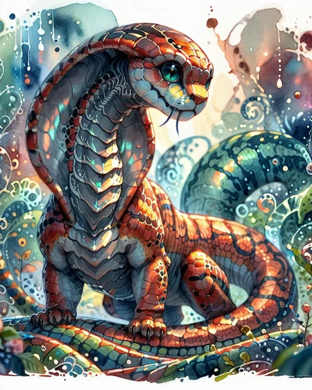 score_9, score_8_up, score_7_up, intricate details, rating_safe,
<lora:SoftWatercolors:1>, SoftWaterColor, 1boy(,
feral furry, cobra, 
full body, looking at the viewer, solo, friendly expression), detailed background, depth of field, subsurface scattering, 
<lora:ral-chrosc-clr:0.3>, ral-chrosc-clr,
<lora:xl_more_art-full_v1:0.3>,
<lora:add-detail-xl:0.3>