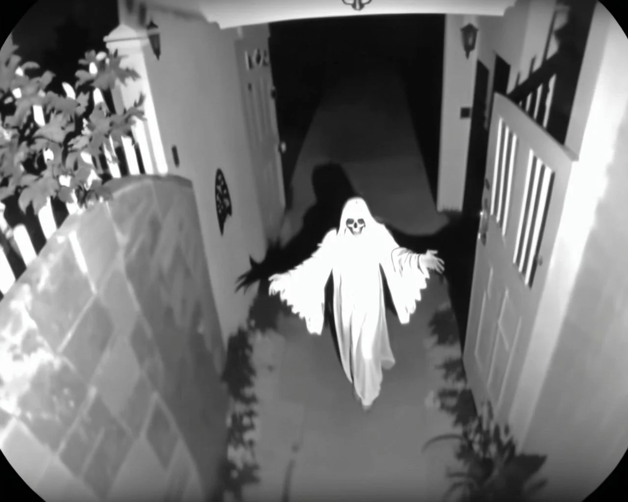 A CCTV Style doorbell camera footage of the angel of death <lora:SDXL-CCTV-Style-Lora:0.7>