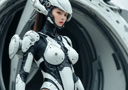 science fiction , mecha girl, helmet,leotards,ass,cockpit, breasts,<lora:futuristic_stlye:1>