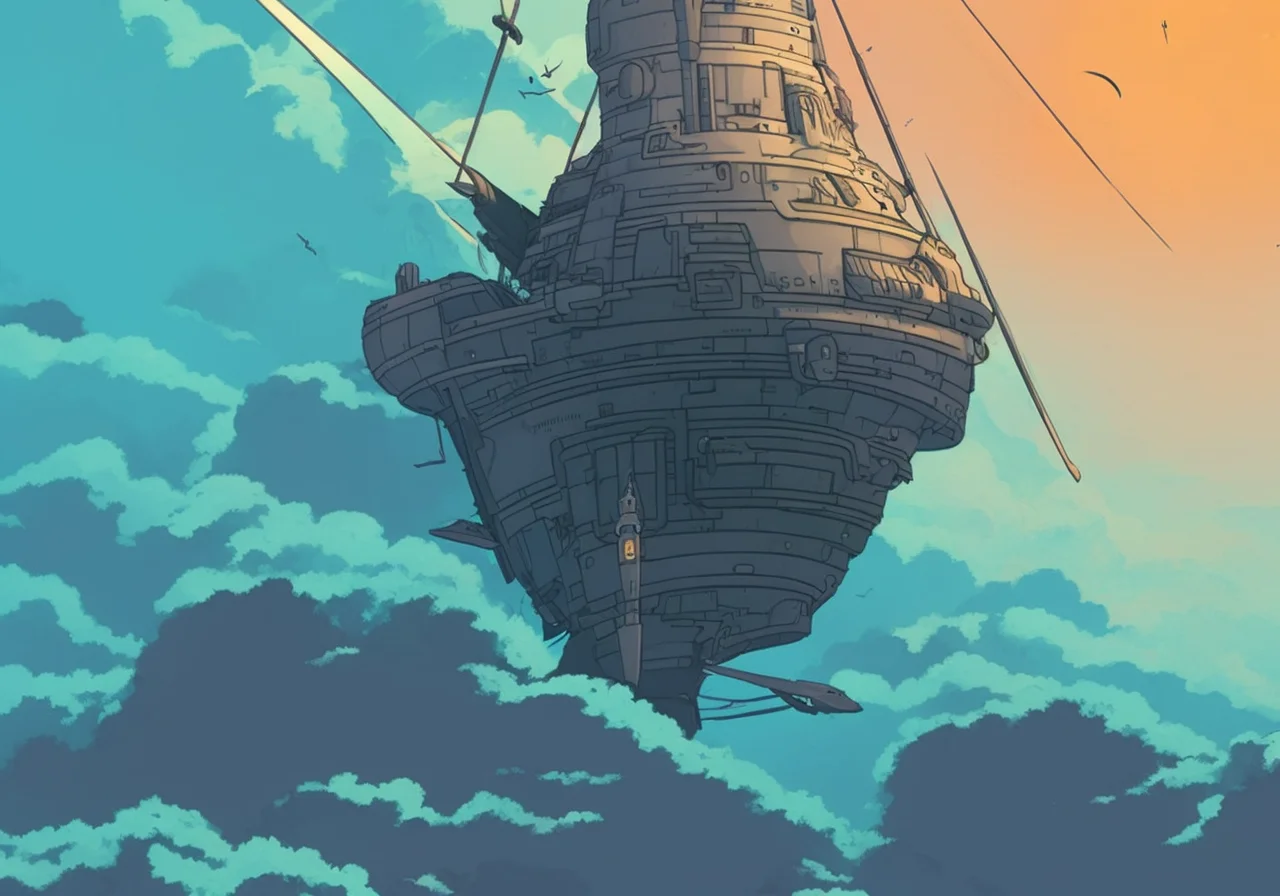 textless, richly coloured clouds, Behemoth Jovian Skyship floating in the skies of Jupiter