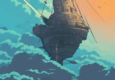 textless, richly coloured clouds, Behemoth Jovian Skyship floating in the skies of Jupiter