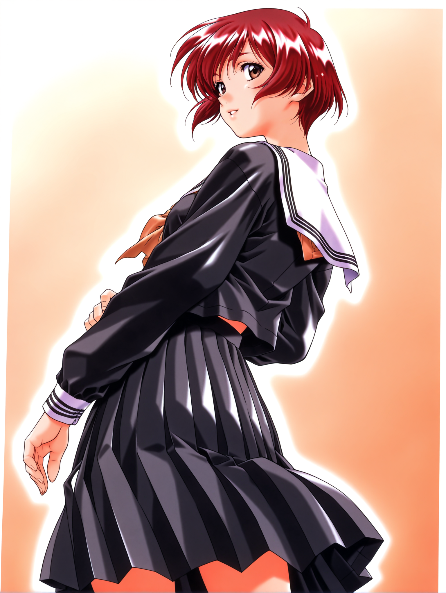 masterpiece,best quality,newest,
1girl,solo,
<lora:nanase_yuuilxl_v1.0:1>,n_yuu,short hair,red hair,brown eyes,y_clothes,black serafuku,long sleeves,pleated skirt,
<lora:Fixhands_anime_bdsqlsz_V1:1>,upper_body,sideways_glance,looking_at_viewer,white_background,simple_background,profile,smile,parted lips,