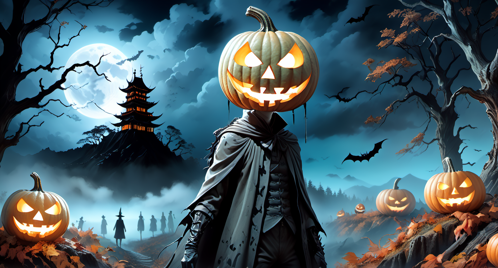 (Anime style:1.25): Colorful characters, exaggerated features, exaggerated emotions, expressive facial expressions, (modern Japanese anime style:1.15), (colorful characters:1.21), (exaggerated features:1.21), (exaggerated emotions:1.26), (expressive facial expressions:1.17)outdoors, dark eerie night, whimsical spooky (autumn:1.16) landscape, at night, dimly dramatic light, horror movie scenery, (detailed background) sotoba, , dark threatening clouds, night sky, moonlight, moon partially coved by clouds, eerie horror forest background, horrific tree, costume, (halloween party:1.38),  mesmerizing horrors creature, (halloween pumpkin), , detailed eerie background, spooky, , (style: Tim Burton:1.04)trending,  dappled shadows,   8k, <lora:sdxl\add-detail-xl.safetensors:0.9500000000000001:0.4> <lora:sdxl\incase_style_v3-1_ponyxl_ilff.safetensors:0.88:0.3> <lora:sdxl\Hyper_Realism_Pony_XL.safetensors:0.9:0.25>