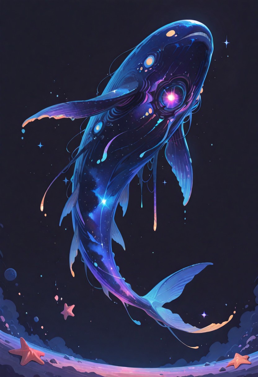 no human , extra eyes , extra fins , space whale , galaxy skin , galaxy body , starfish , moonfish , flying , floating ,
masterpiece, best quality, good quality, newest, highres, absurdres, Ethereal Brushstroke, Flat vector illustration, h4ra_illu ,