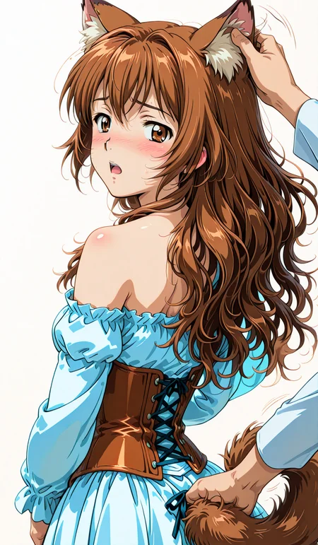 <lora:et-pet:1.5>et-pet,
grab tail,
1girl, solo,
animal ears, tail, long hair, blush, brown hair,
open mouth, animal ear fluff, skirt, brown eyes, looking at viewer, bare shoulders, looking back, corset, long sleeves, headpat, shirt,
from behind,
torogao:1.5,
silva:1.5, drooing:1.5,
orgazm:1.5, cumming face:1.5,
reverse cowgirl position,
nsfw,
1990s (style),
anime coloring:2,
masterpiece, beatuiful face, best quality,
white bed,