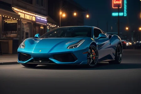 cars fantastic blue [Ferrari Lafarrari], speed, intricate detail ,neon city background, city background, night, HD. Photograph , in table((realism)), extremely high quality RAW photograph, ultra detailed photograph, sharp focus, high resolution, (detailed skin:1,3),high quality, film grain, Fujifilm XT3,Highly Detailed, movie, (Cinematic Photo:1.3) of (Realistic:1.3)