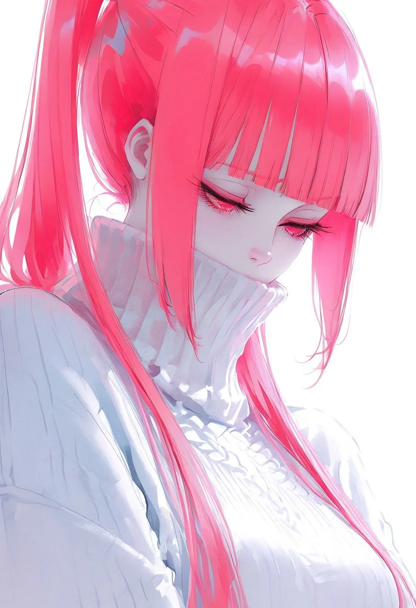 masterpiece, best quality, amazing quality, <lora:Nalan_Yanran:1>
1 girl, solo, pink hair, pink eyes, very long hair, twintails, bangs, blunt bangs, ponytail, simple background, white background, sweater, eyelashes, turtleneck, looking down, half-closed eyes, portrait, pale skin, close-up, covered mouth, white sweater, long eyelashes,
wlop, nhl-001, limited palette, realistic <lora:noobai_ep11_stabilizer_v0.138_fp16:0.3> <lora:NOOB_vp1_detailer_by_volnovik_v1:0.3> <lora:nhl-002-nai:0.7> <lora:nhl-001-20:0.8> <lora:XXX667:0.6>