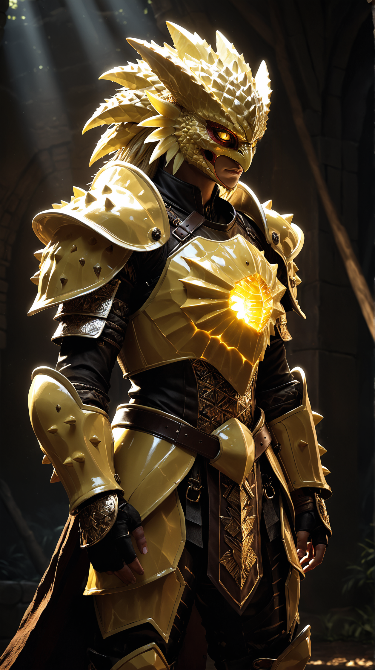 (photorealistic:1.2), (highly detailed:1.2), a hawk warrior, glowing amber eyes, (durian-inspired armor:1.2), durian spiked armor, (intricate design:1.3), fierce, battle-ready, strong lighting, dramatic shadows, (volumetric lighting:1.4) battlefield, ancient runes
<lora:zavy-cntrst-sdxl:1> dark, chiaroscuro, low-key <lora:SDXLHighDetail_v5:1>