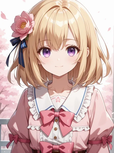 sfw, general,
<lora:DDjill_servelPonyV1:1>, 1girl, jill_servel, blonde hair, medium hair, purple eyes, hair flower, pink dress, pink bow, collarbone, light smile, ,,
BREAK
dutch angle, from front, dynamic pose, <lora:brightness_slider:-0.5>,
BREAK
masterpiece, best quality, amazing quality, very aesthetic, absurdres, newest,
<lora:Eyes_High_Definition:0.6>, eyesHD, high gradient eyes, detailed eyes, high definition eyes,
<lora:LECO_Particles:1>, <lora:LECO_StickClotch:1.5>,