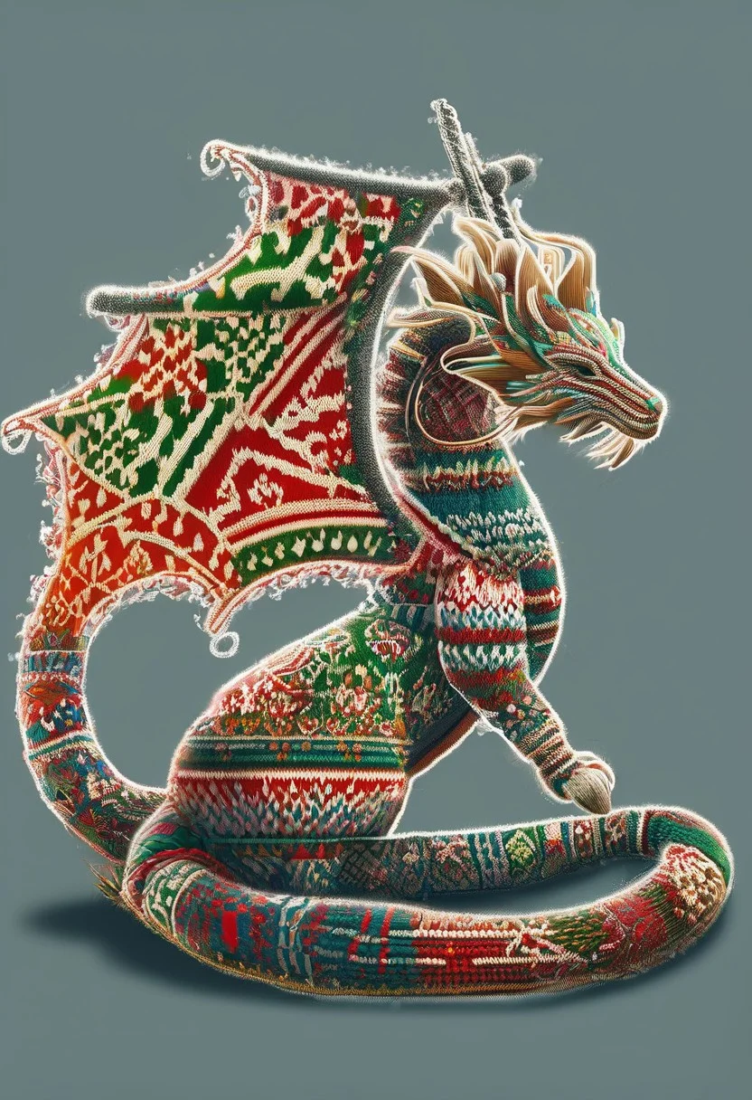 score_9, score_8_up, score_7_up, score_6_up, score_5_up, score_4_up <lora:PonyAirElementals:1> ChristmasSweater Elemental, christmas elemental dragon, swirling knitted body, transparent, ethereal, majestic, detailed digital art, expressive eyes, roaring, cloudy sky background, magical elements, no humans,