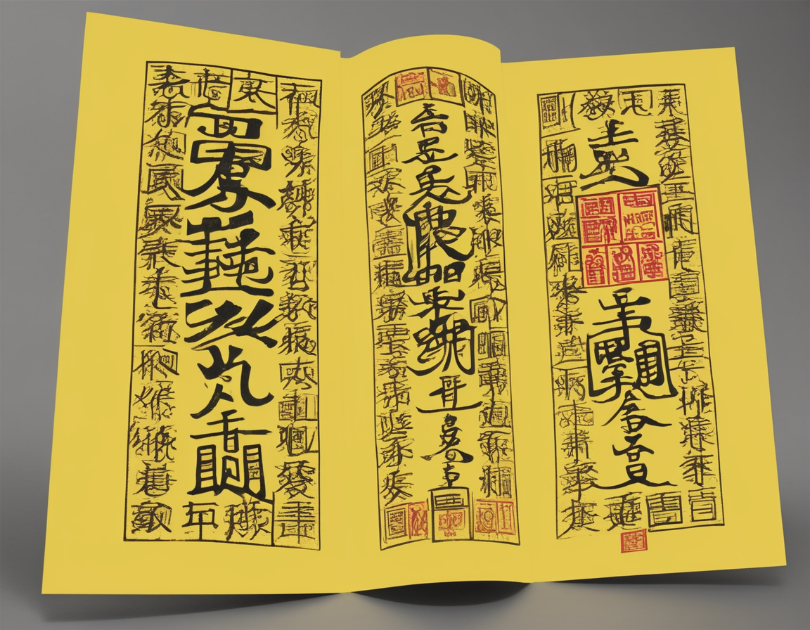 a yellow bookmark with chinese writing on it,
 <lora:cnrune:0.4>,cnrune_yellow