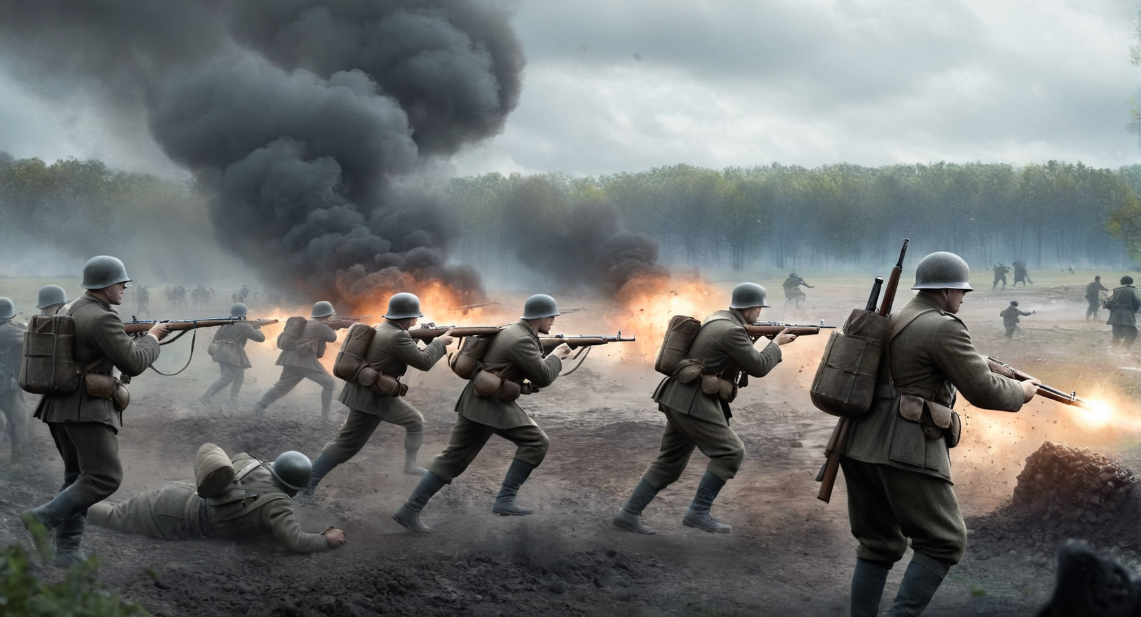 concept art of Company Of Heroes in an epic battlefield 1942 Saving Private Ryan Cinematic Film Style
 <lora:Saving Private Ryan Cinematic Film Style:1>
 <lora:PerfectEyesXL:1> <lora:lora6:1>
 <lora:perfect hands:1>
perfect hands, digital artwork, illustrative, painterly, matte painting, highly detailed