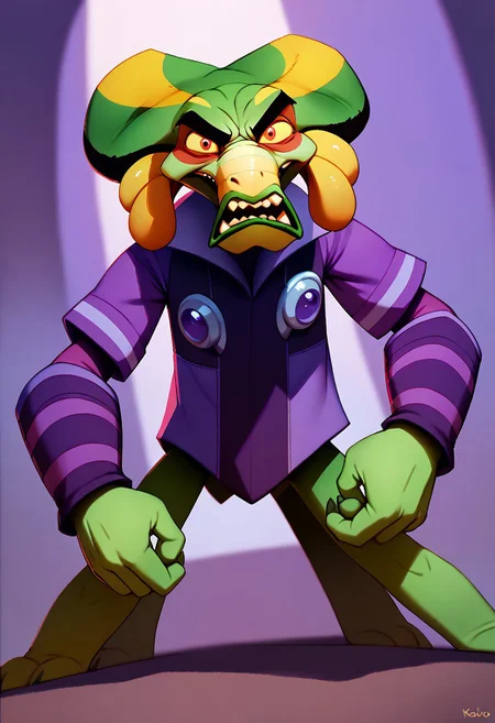 score_9, score_8_up, score_7_up BREAK NOxide, 1boy, four legs, purple clothes, purple wristbands, angry at viewer,