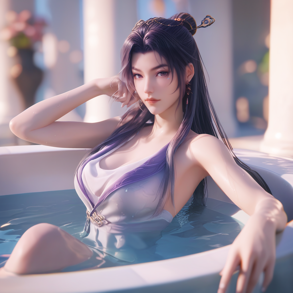 <lora:ponyyunxiao2v:1>,yunxiao,score_9,score_8_up,score_7_up,bathing,looking at viewer,