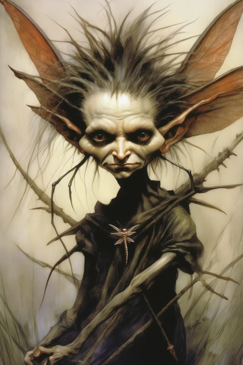 <lora:Wendy Froud Style:1>Wendy Froud Style - angry dark pixie with dragonfly wings brian froud