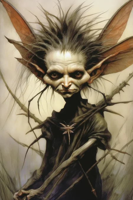 <lora:Wendy Froud Style:1>Wendy Froud Style - angry dark pixie with dragonfly wings brian froud