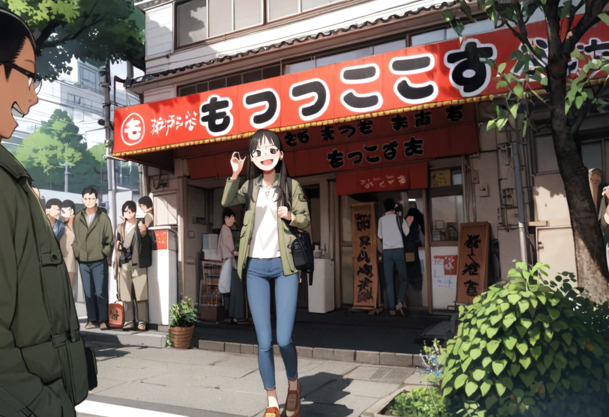masterpiece, best quality, very aesthetic, absurdres,
1girl, solo, glasses, black hair, long hair, field jacket, jeans, black bag, smile, laughing, looking at viewer, solo focus,
moccos, scenery, storefront, japan, multiple boys, outdoors, real world location, scenery, 6+boys, plant, building, tree
 <lora:moccos_ramen_JAPAN_storefront_SDXL_V2:0.8> <lora:col_xl:0.6>
