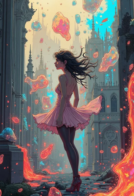 Everything feels like it’s barely holding together, she caught in the middle of it all. Maybe it’s the glitches or the glow, but she’s less a person and more a memory trying to stay alive. Beautiful, but just out of reach, like all the best things, I guess.